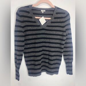 Halogen Black and Gray Striped V-Neck Sweater